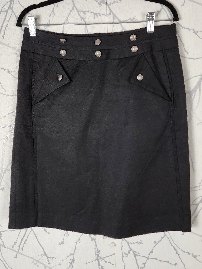 Club Monaco Black Cotton Stretch Twill Moto Pencil Skirt